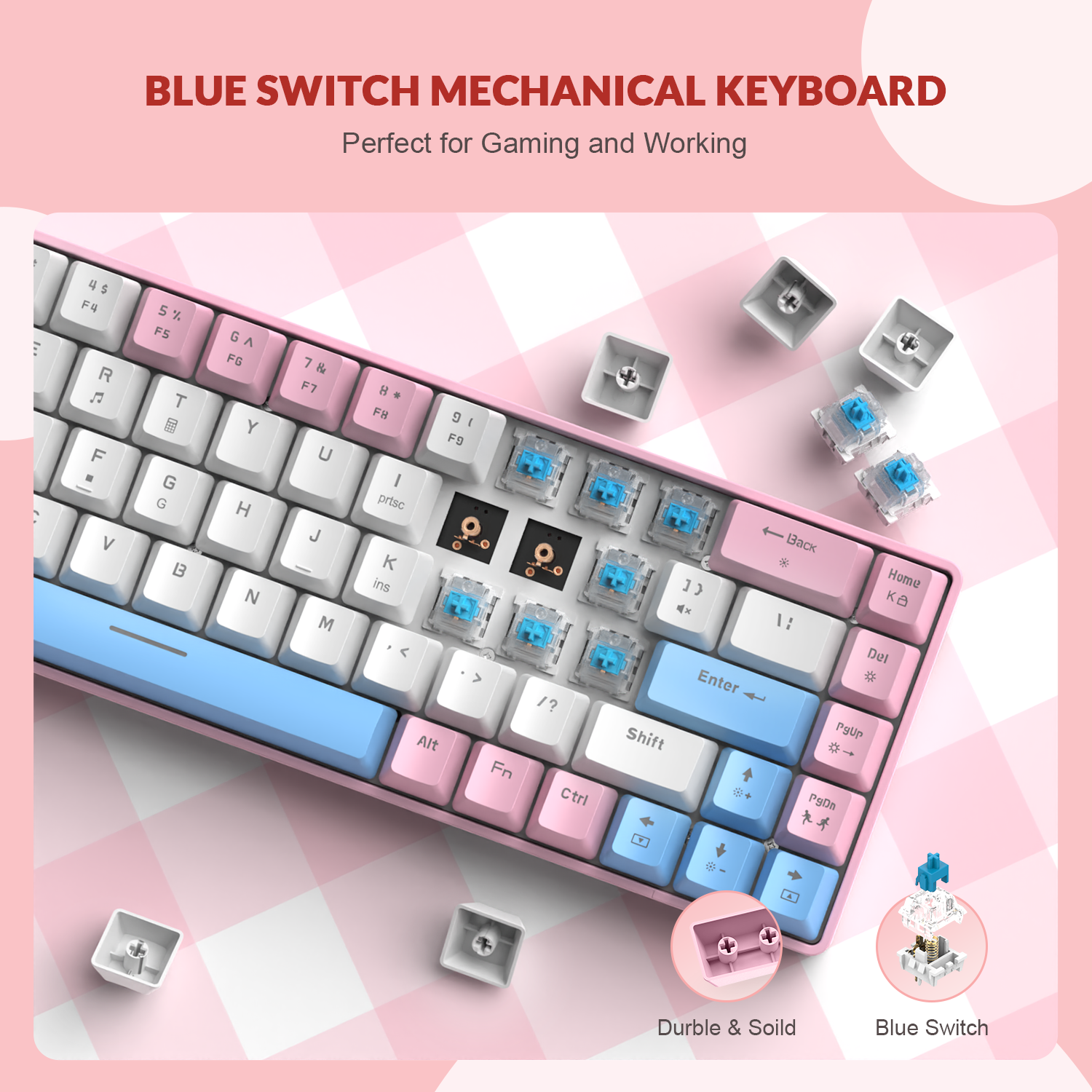 ZIYOULANG T8 60% Gaming Keyboard,68 Keys Compact Mini Wired Mechanical Keyboard with 18 Chroma RGB Backlit,Blue Switch,USB C Coiled Keyboard Cable for PC
