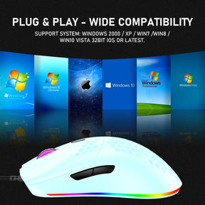 有線軽量ゲーミングマウス、7ボタンのプログラム可能なドライバーを備えた6 RGBバックライト付きマウス、6400DPIコンピューターマウス、PCゲーマー用の超軽量ハニカムシェルUltraweaveケーブルマウス、Xbox、PS4（青）