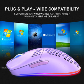 Souris de jeu filaire légère, 6 souris rétroéclairées RVB avec pilote programmable à 7 boutons, souris d'ordinateur 6400 DPI, coque en nid d'abeille ultra légère, souris de câble ultra-légère pour PC Gamers, Xbox, PS4 (bleu)