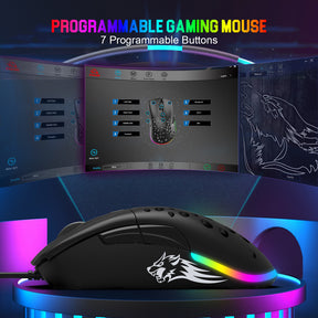 ZIYOU LANG D19 Wired RGB Gaming Mouse, 12000DPI, 7 Programmable Buttons, Adjustable Weights, Honeycomb Shell Mice for PC/PS4/XBOX
