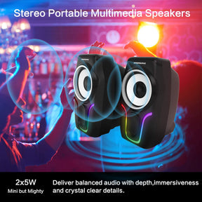 MAMBASNAKE CS-225 Stereo Volume Control Gaming Computer Speakers with 6 RGB Backlit Effect,USB Powered Wired Laptop Speakers with 3.5mm