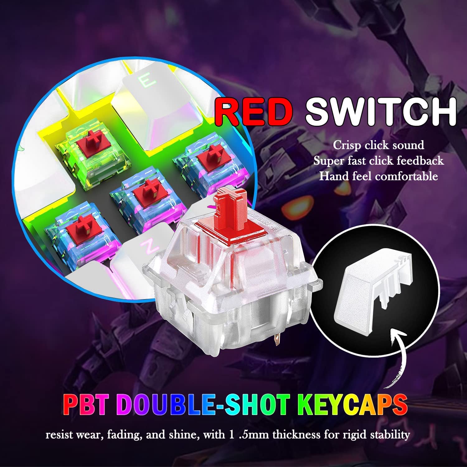 MAGIC-REFINER MK25 PRO UK Layout 60% Mechanical Keyboard, 14 RGB Backlit, Dye-Sublimation Keycap, for PC, White Grey (Red Switch)