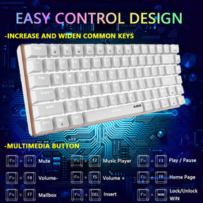 Teclado mecánico para juegos con cable tipo C, interruptor azul mecánico de metal, teclado de computadora con retroiluminación LED de arco iris, 82 teclas, antifantasma para jugadores de computadora