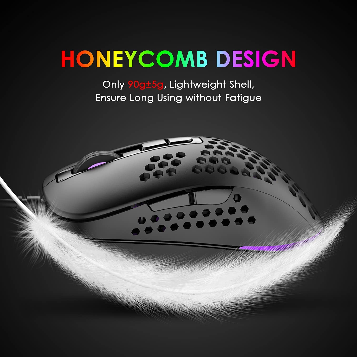 Mouse da gioco leggero cablato, mouse per computer ottici USB con retroilluminazione RGB, 4 DPI regolabili fino a 2400, mouse ergonomico per PC portatile Gamer con guscio a nido d'ape per Windows 7/8/10/XP Vista Linux -Rosa