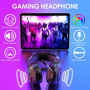 MAMBASNAKE M10 Over-Head Gaming Headphone, 3.5mm Stereo Wired, RGB Rainbow Backlit, Stereo Surround Sound,Noise Canceling Microphone