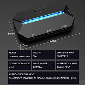 G6L RGB Backlit Gaming Controller Converter, TYPE-C USB Keyboard and Mouse LED Adapter/Converter for PS4/Xbox One/Xbox 360/Nintendo Switch/PS3(Black)