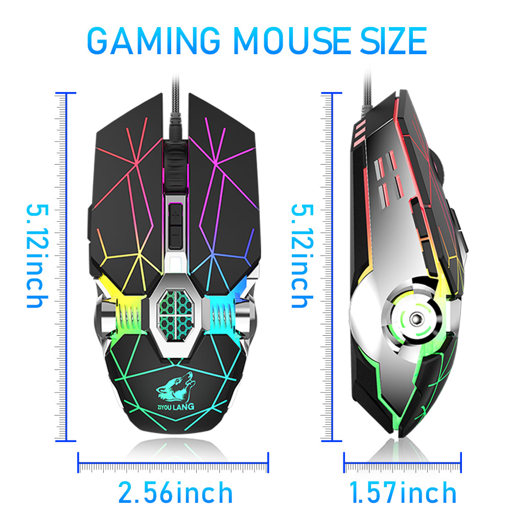 ZIYOU LANG V8 Wired Gaming Mouse, 4000 DPI Ergonomic PC Gaming Mice with Rainbow Breathing Backlit and 7 Programmable Buttons