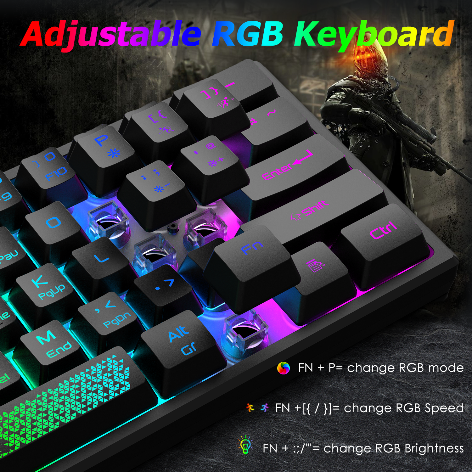 ZIYOU LANG K61 - 60 Percent Compact Gaming Keyboard UK Layout Ultralight LED Backlit Mechanical Feel PS4 Laptop PC Accessories