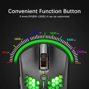 Ratón ligero para juegos con cable, 26 ratones retroiluminados RGB con controlador programable de 7 botones, ratón PAW3325 12000DPI, ratón ultraligero con cable Ultraweave para jugadores de PC, usuarios de Xbox PS4 (negro)