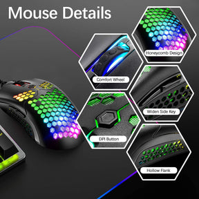 Mouse da gioco cablato leggero, 26 mouse retroilluminati RGB con driver programmabile a 7 pulsanti, mouse PAW3325 12000 DPI, mouse ultraleggero a nido d'ape con cavo Ultraweave per giocatori PC utenti Xbox PS4 (nero)