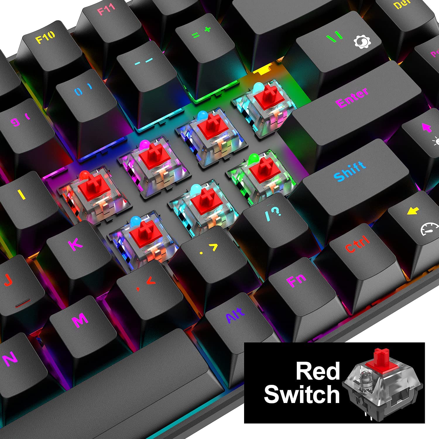 Gaming-Tastatur Mechanische RGB-LED-Hintergrundbeleuchtung Bluetooth 5.0/Wireless 2.4G/Wired 84 Tasten Mini-Tastatur mit wiederaufladbarem 3000-mAh-Akku Rote Schalter Typ-C-USB-Empfänger für Windows-Gaming-PC, Schwarz