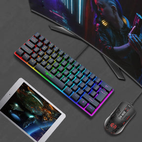 HXSJ V700 60% Gaming Keyboard, 61 Keys Portable Mini Compact Keyboard, 11 RGB Illuminated LED Backlit Waterproof Keyboard