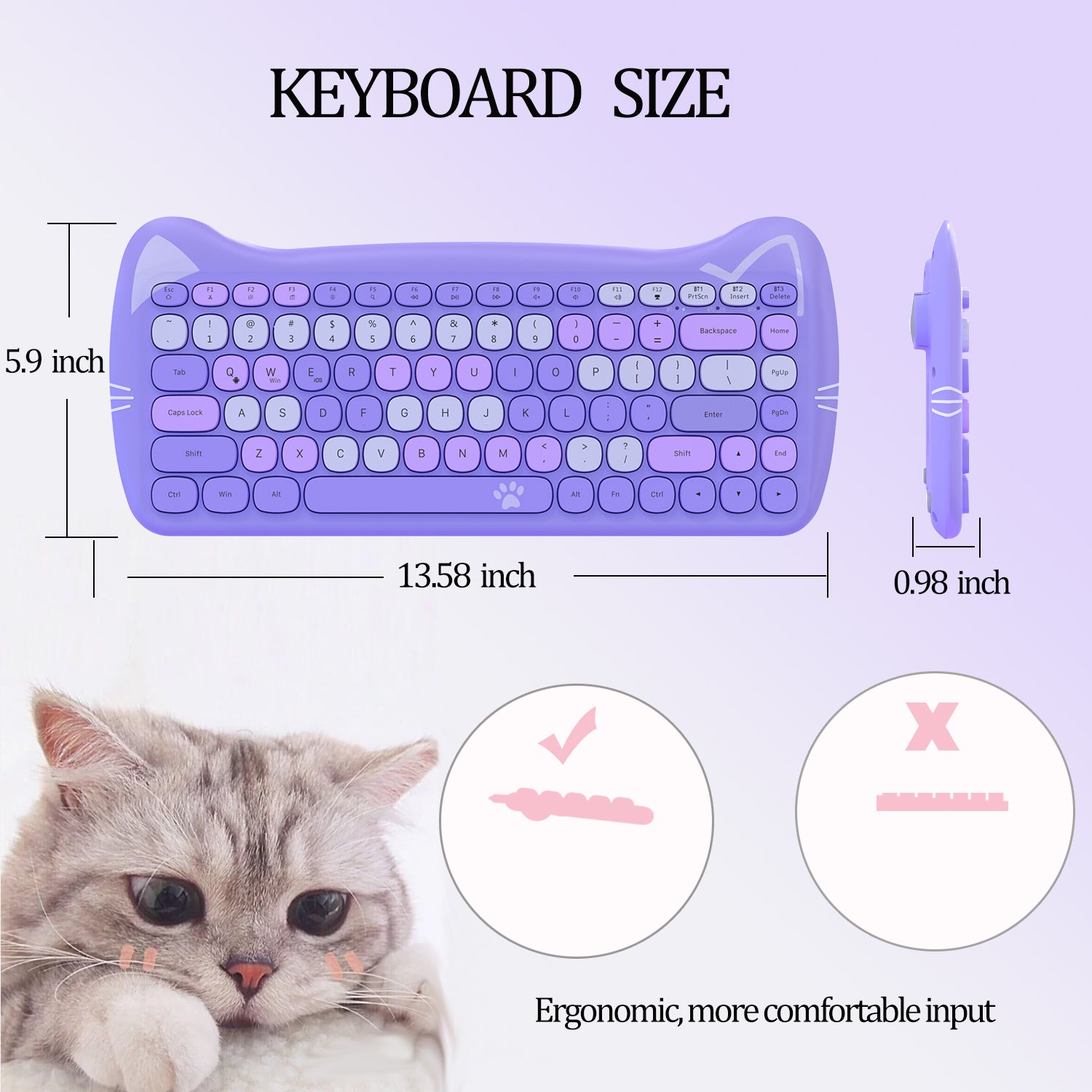 AJAZZ 3060i Wireless Cute Computer Keyboard Lovely Cat Silent Office Bluetooth Keyboard Retro Round Matte Texture Keycap for iPad Laptop