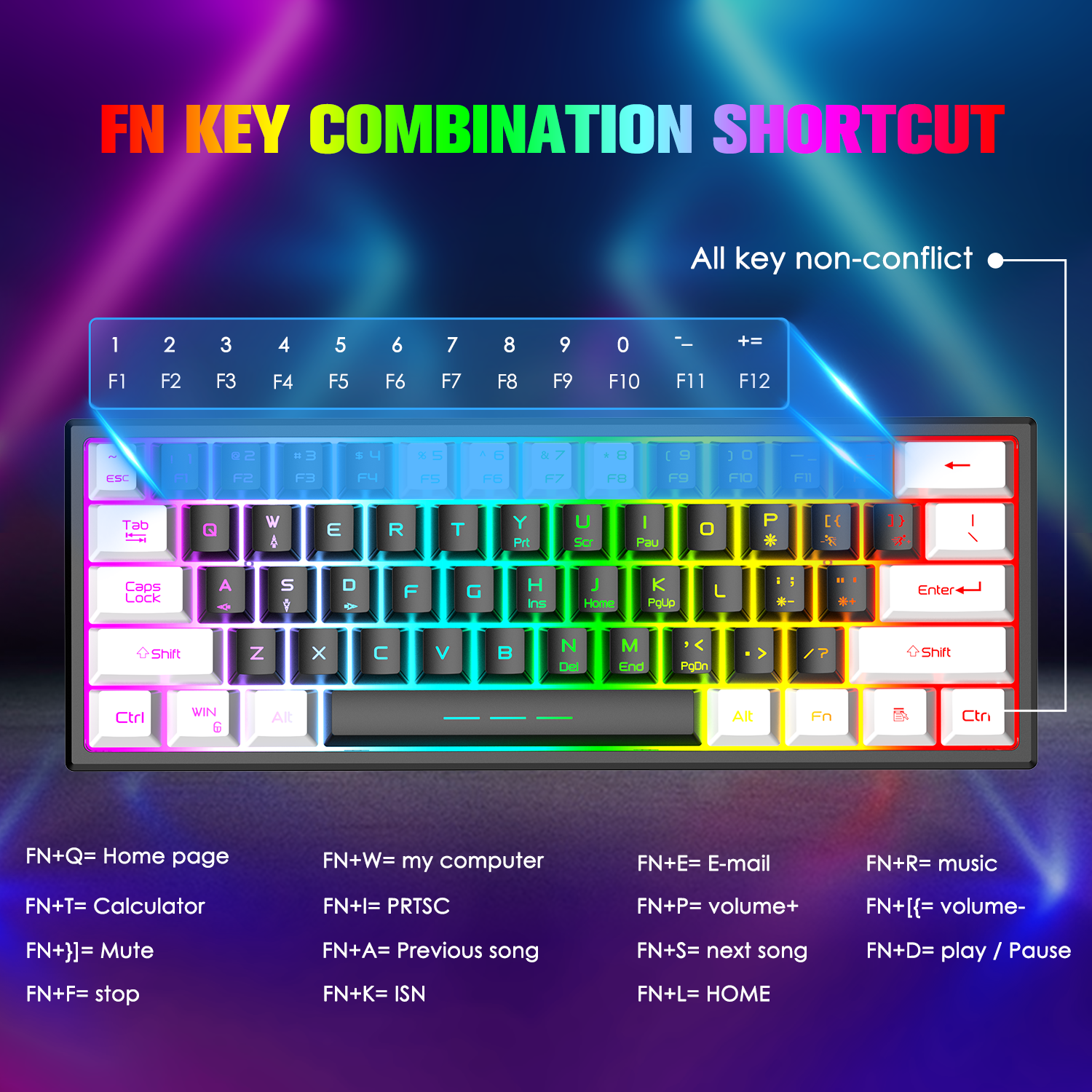 ZIYOU LANG T61 60% Ultra Compact Wireless Gaming Keyboard and Mouse Set with Mousepad 2400 DPI Rainbow Backlit 3800 mAh Rechargeable
