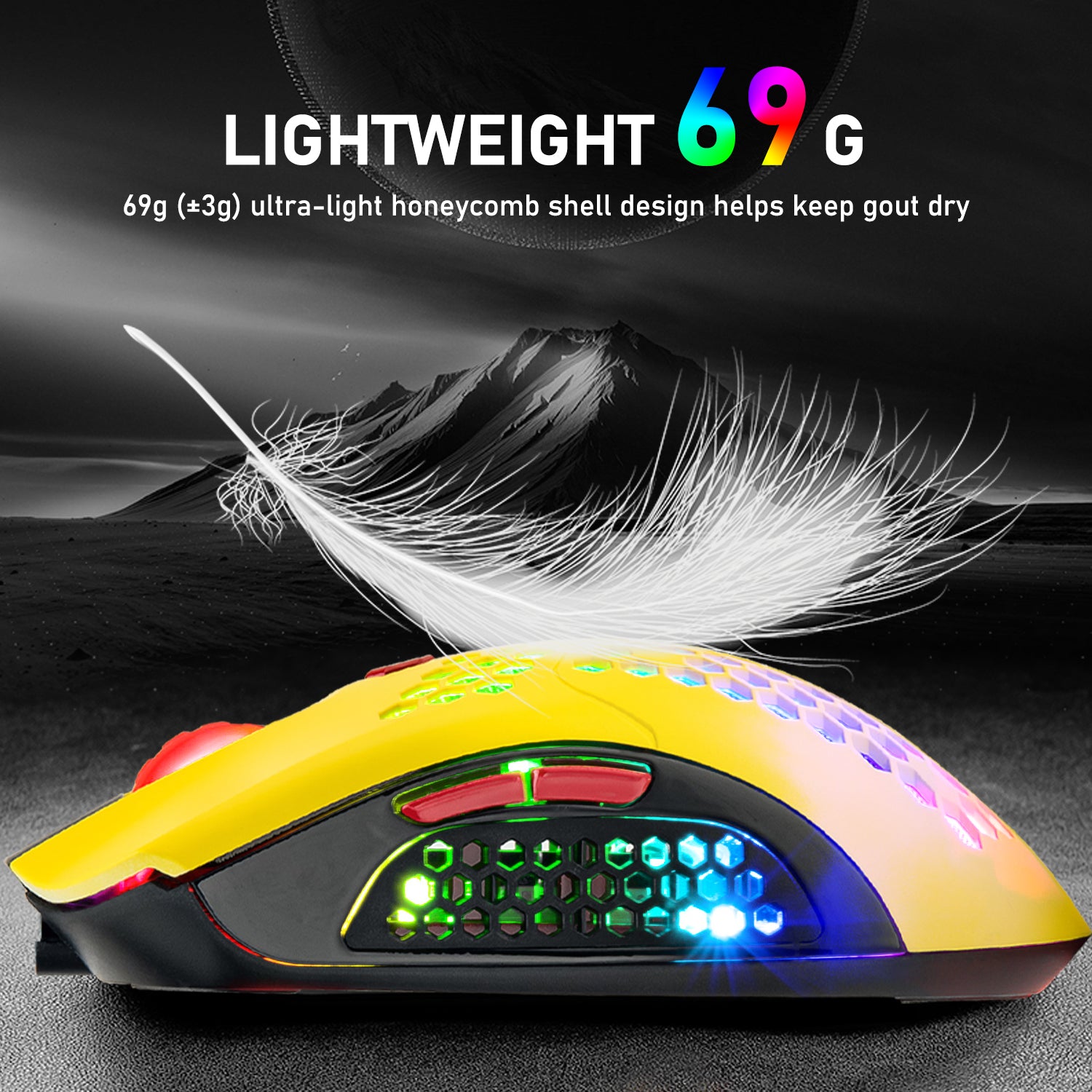 Kabellose Gaming-Maus, 16 ultraleichte kabellose/kabelgebundene RGB-Mäuse mit Hintergrundbeleuchtung und programmierbarem Treiber, wiederaufladbarer 800-mA-Akku, Pixart 3325 12000 DPI, leichtes Wabengehäuse für PC-Gamer