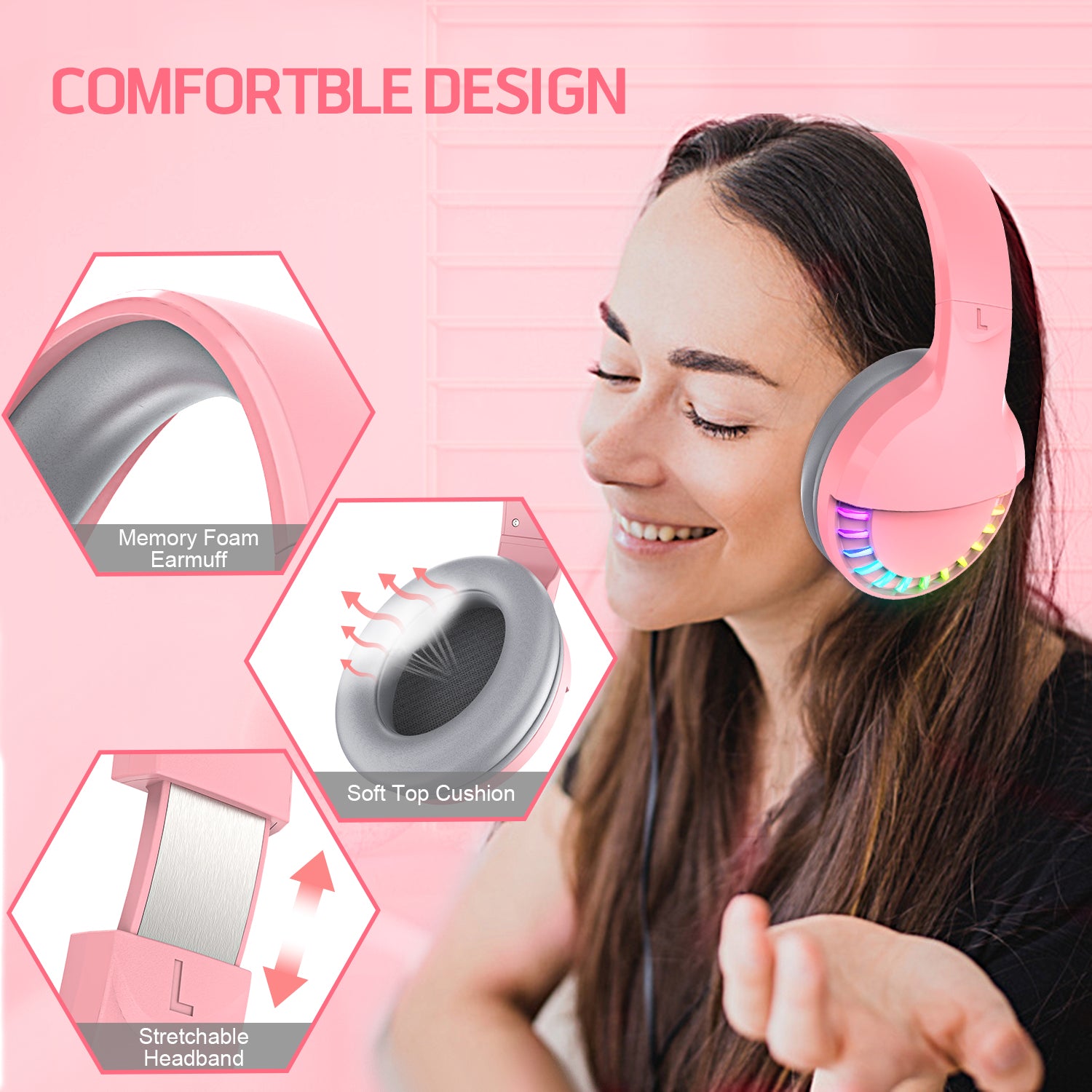 ZIYOU LANG SH33 Wireless Bluetooth Headset Over Ear with Microphone, Hi-Fi Stereo 5.1 channel, RGB  Backlit, 1000 mAh Rechargeable