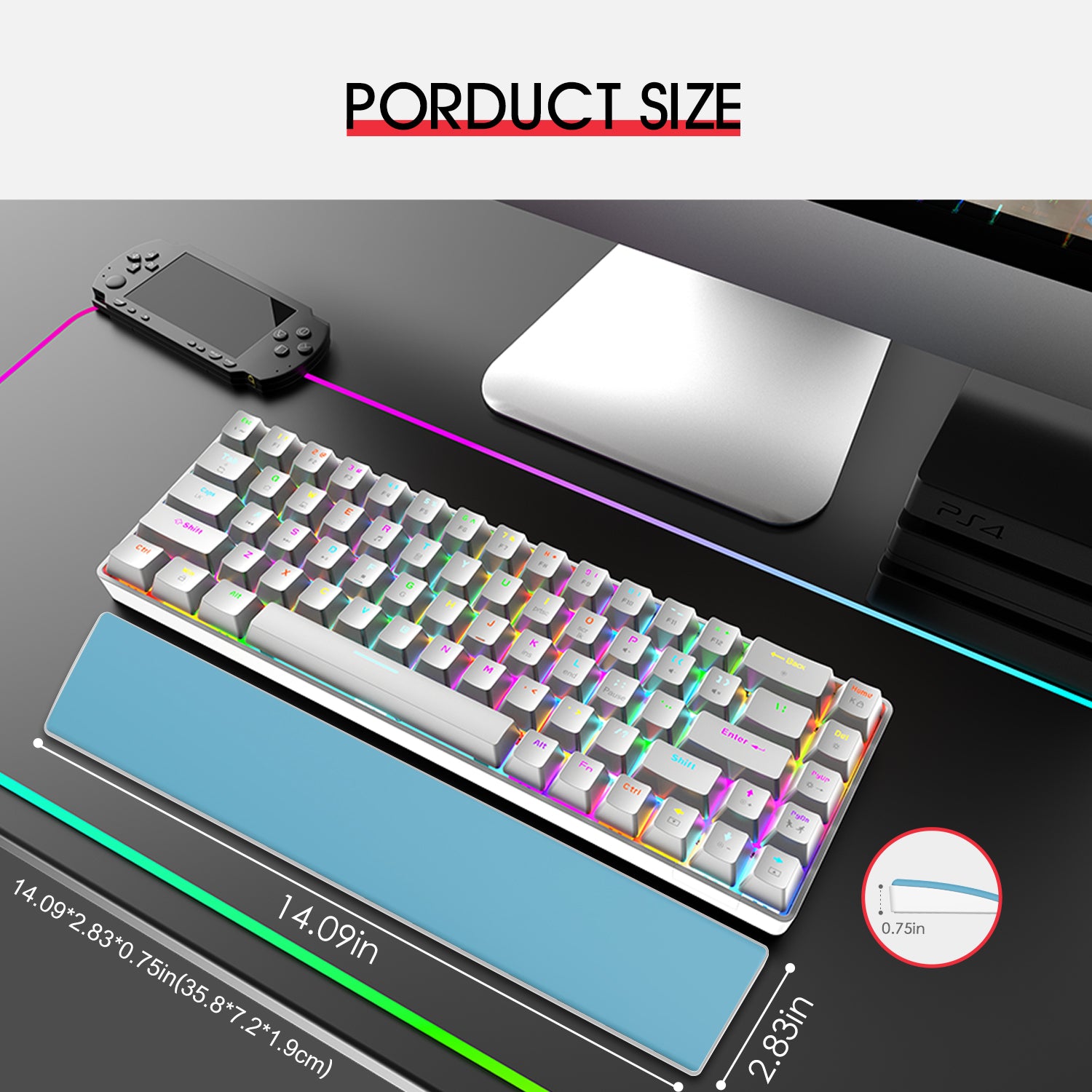 AJAZZ Wrist Rest for 65% Compact Gaming Office Mechanical Wireless Bluetooth PC Keyboard Memory Foam Ergonomic Soft Faux Leather