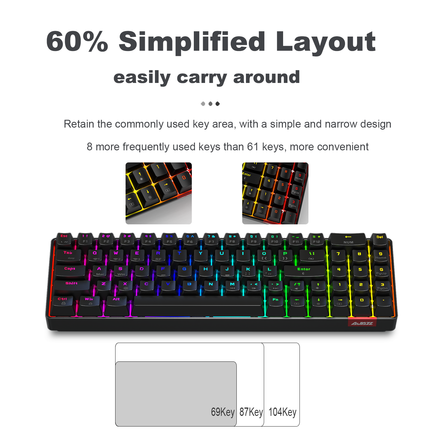 AJAZZ AK692 - Hot-Swappable Numeric Keyboard Mechanical Wireless Bluetooth5.0 Type C Wired Mode 4000 mAh Rechargable Light up