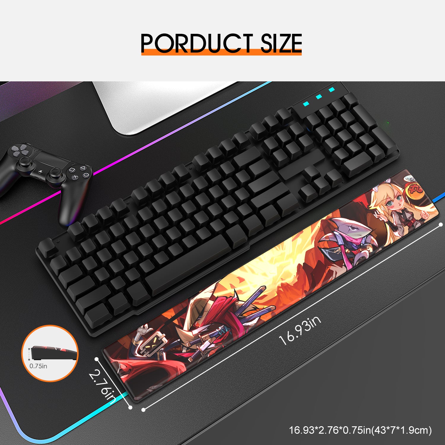 AJAZZ Wrist Rest for Full size Gaming Office Mechanical Wireless Bluetooth PC Keyboard Memory Foam Ergonomic Soft Faux Leather