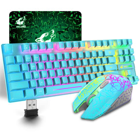 ZIYOU LANG T87 Wireless Gaming Keyboard and Mouse Combo with 87 Key Rainbow LED Backlight Rechargeable 3800mAh Battery Mechanical Feel Anti-ghosting Ergonomic Waterproof RGB Mute Mice for Computer PC Gamer (Black)