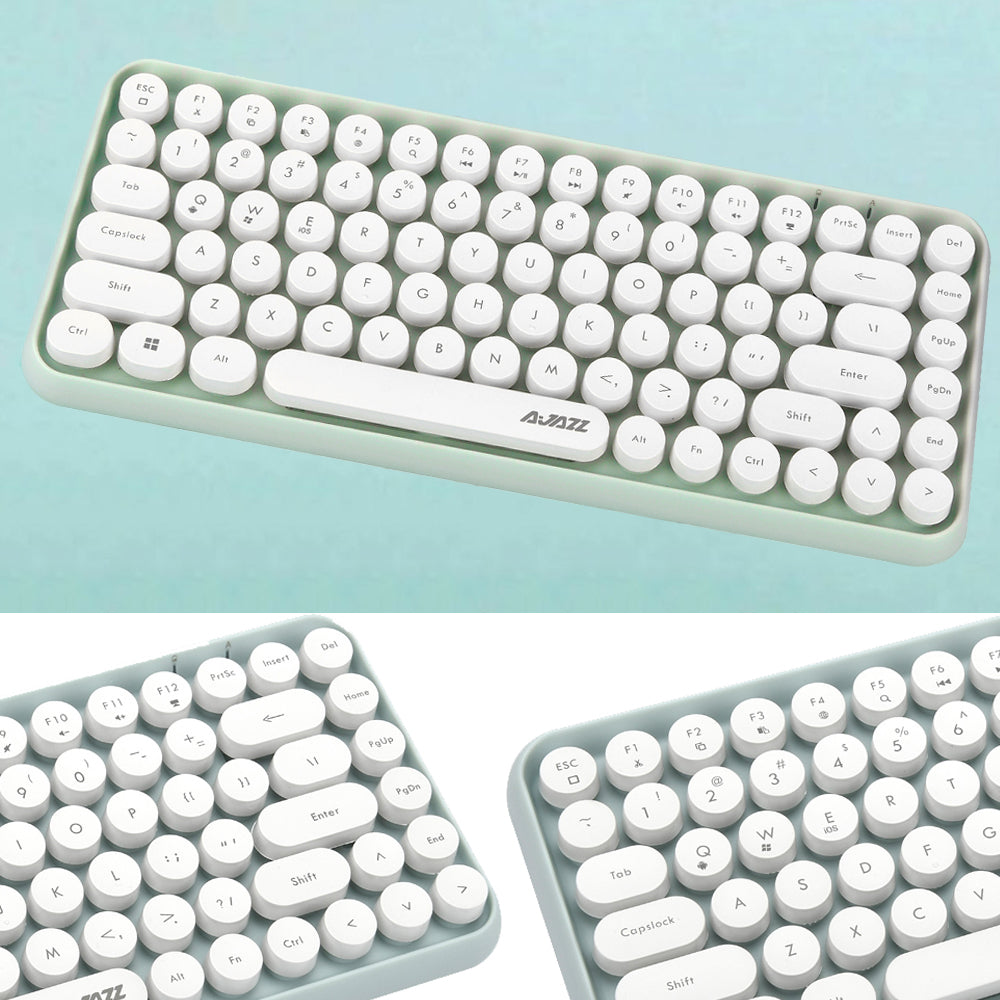 AJAZZ 308i Retro Wireless Keyboard, Cute Round Compact 84 Keys Silent Bluetooth Keyboard, Typewriter Design for iPad, PC, Laptop