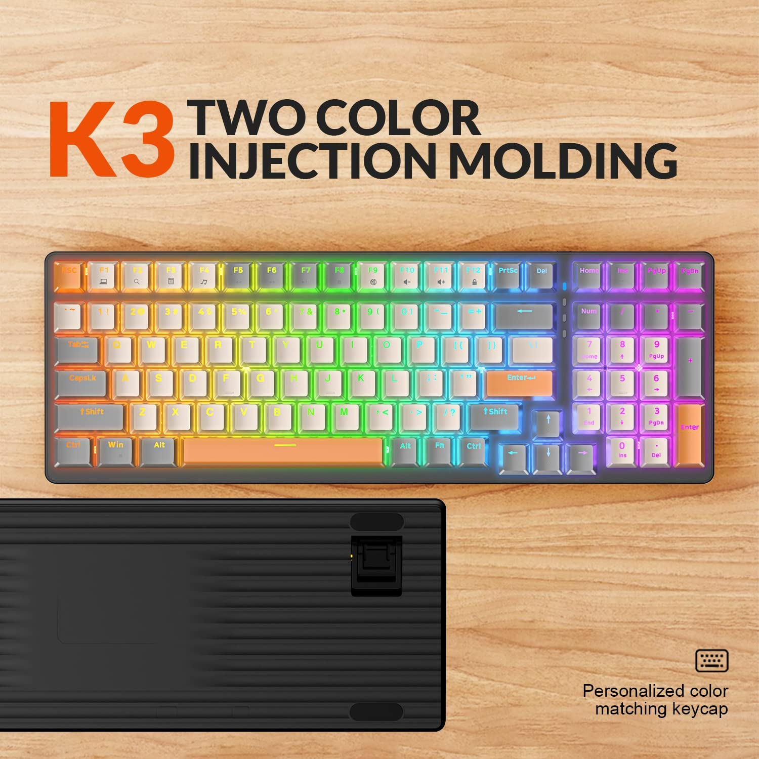 ZIYOULANG K3 Mechanical Keyboard- RGB Wired Gaming Keyboard with Number Pad 100 Keys Blue Switch Durable PBT Keycaps for Computer/Laptop