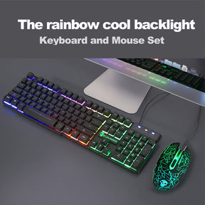 KUIYN T6 Wired Mechanical Feel Gaming Keyboard Rainbow LED 104 Keys USB illuminated light up+2400DPI 6 Buttons Optical Gaming Mouse Mice+Mouse Pad